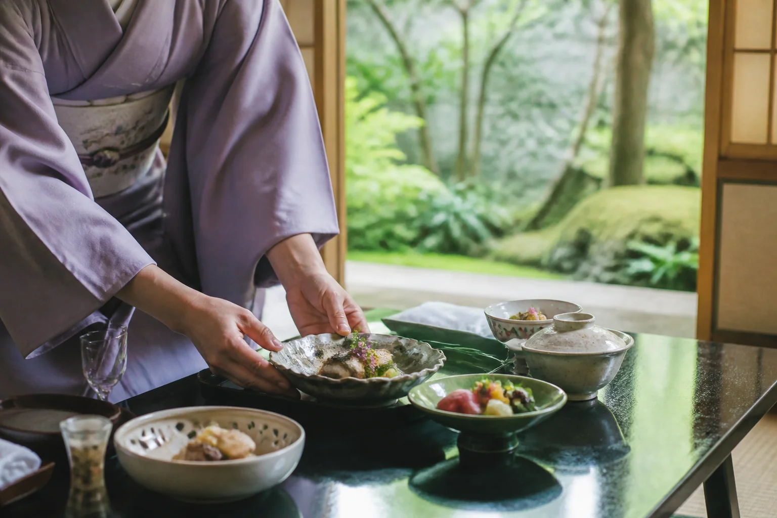 修行で現場の配膳を覚える場面をイメージした写真